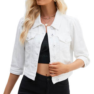 Veste en jean pour femme coupe-vent tendance, vente chaude, logo personnalisé, veste en jean respirante pour femme - Product Image 1