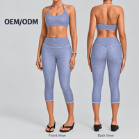 Ensemble de tenue de yoga 2 pièces pour femme, respirant, imprimé rétro, ajusté, col halter, dos en V, haute élasticité, pour entraînement fitness
