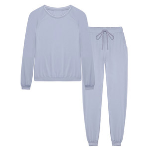 Ropa informal para mujer, Jersey, conjunto de chándal, forro polar de algodón, logotipo personalizado, ropa de entrenamiento para mujer, conjunto de 2 piezas - Product Image 1