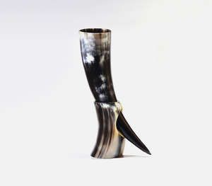 Authentic Handcrafted Polished <b>Black</b> And White Buffalo Horn Drinking Horn Mead Vessel With Matching Horn Stand Traditional - Product Image 1
