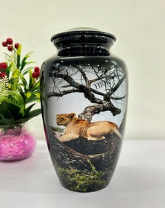 Handcrafted Lioness Sitting Quietly Cremation Urn <b>for</b> Adult <b>Ashes</b> Completely Metal Crafted - Product Image 4