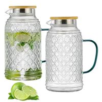 Carafe en verre borosilicate 2L avec couvercle, design vintage, résistante à la chaleur, poignée ergonomique pour café froid et fêtes