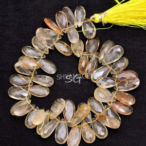 Perles de pierres précieuses à facettes en rutile naturel en gros Rutile doré en forme de poire fait à la main 8mm brins libres pour la fabrication de bijoux artisanat - Product Image 1