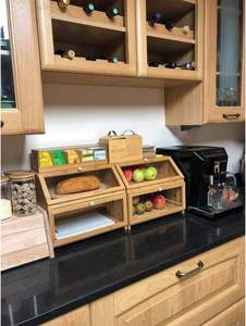 Double Layer Large <b>Bread</b> Box for Kitchen Counter, Wooden Large Capacity <b>Bread</b> Storage <b>Bin</b> (Natural <b>Bamboo</b>) - Product Image 3