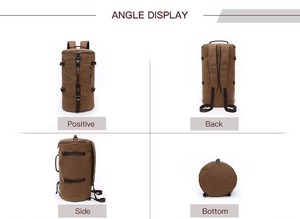 Custom travel knapsack plain vintage back pack male cylinder rucksack hipster canvas and <b>leather</b> <b>backpack</b> <b>for</b> <b>men</b> - Product Image 4