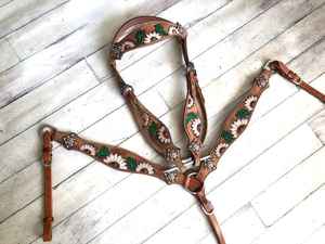 ชุดหมุดดอกทานตะวันหนังวัวน้ำหนักเบามีสายคาดหัวแบบตะวันตกมีสายคล้องคอและเต้านม - Product Image 3