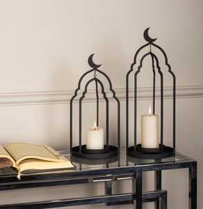 Portavelas de Luna de Ramadán de Hierro Forjado Negro, Lámpara Islámica, Decoración de Mesa para Sala de Estar, Regalo de Eid Mubarak - Product Image 1