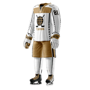 ชุดยูนิฟอร์มฮ็อกกี้น้ำแข็งชุดเล่นกีฬาปักโลโก้ด้วยการระเหิดชุดเล่นกีฬาทำจากโพลีเอสเตอร์100% ออกแบบได้ตามต้องการสำหรับผู้ใหญ่ - Product Image 5