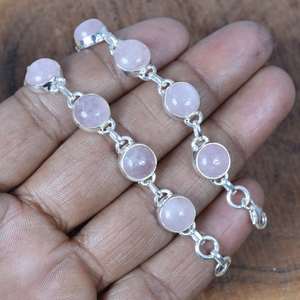 Rose Quartz <b>Sterling</b> <b>Silver</b> <b>Bracelet</b> Adjustable Gemstone Jewelry January Birthstone Handmade Gift For <b>Women</b> - Product Image 6