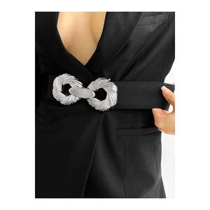 Ceinture élastique pour femme avec boucle argentée, ceinture pour veste, ceinture pour chemise, ceinture pour robe - Noir-Argent - Product Image 1
