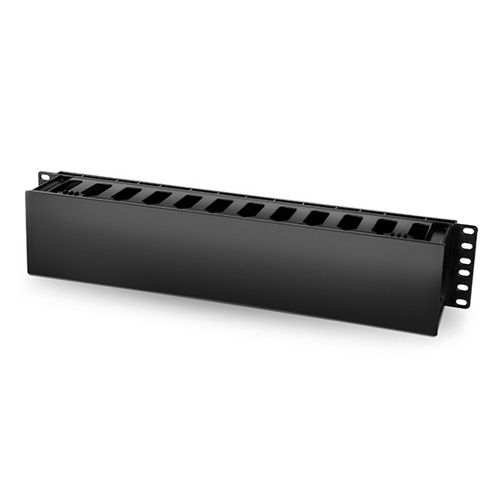 19inch 2U, Plastic Cable Management Panel with Front Finger Duct with Cover, Black