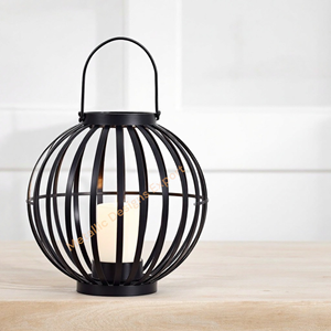 10-Inch Stylish Round Curved Black Metal <b>Cage</b> Lantern with LED Candle for Indoor/Outdoor Christmas Ambience - Product Image 3