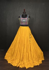 Tendencia diseñador indio rayón seda Lehenga Choli con bordado de espejo trabajo Lehenga Choli nuevo aspecto para fiestas étnicas - Product Image 5