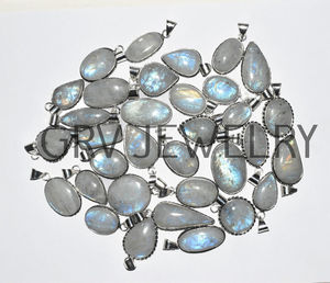 Lot en gros de pendentifs en pierre de lune arc-en-ciel naturelle, bijoux plaqués argent sterling 925 pour fiançailles, mariage et fêtes - Product Image 1