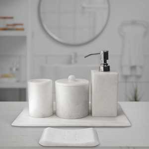 Ensemble de salle de bain en marbre blanc élégant, porte-savon artisanal, pot, plateau, décoration d'intérieur moderne de qualité supérieure - Product Image 1