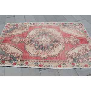 Alfombra Vintage de 4.2x7.3 pies, Alfombra Turca, Alfombra con Borde Rojo - Product Image 3