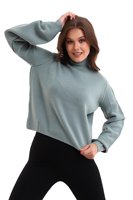 Pull à col roulé pour femme, manches lanternes, couleur unie, tricoté, décontracté, pour l'automne, 100% coton, respirant, longueur normale