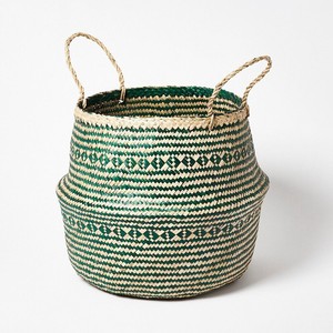 Green Seagrass <b>Belly</b> Basket Natural Straw Folding Laundry Hamper for Dirty Clothes Storage - Product Image 1