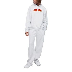 Ensemble 2 pièces à capuche surdimensionné pour hommes, tenue décontracté, pull, survêtement 100% coton, polaire, coupe ample, épaules tombantes, costume jumeau pour homme - Product Image 1