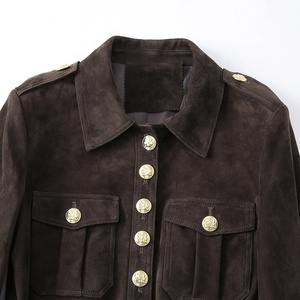 2024 Phụ Nữ Tùy Chỉnh Vành Đai Ve Áo Mỏng Áo Khoác Da Lộn Mùa Đông Duy Nhất Ngực Quan Hệ Nhân Quả Da Da Lộn Áo Khoác Cho Phụ Nữ - Product Image 5