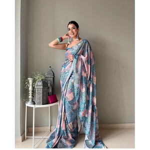 เสื้อสตรีผ้าจอร์เจียสำหรับผู้หญิงเสื้อพิมพ์ลายดิจิตอลสวยงามเรียงตามลำดับทำงานงานแต่งงานปาร์ตี้ส่าหรีที่เชื่อถือได้ - Product Image 1