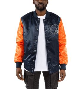 Veste d'hiver chauffante coupe-vent de baseball en satin avec logo personnalisé pour hommes, fermeture à glissière et décoration de poches - Product Image 2