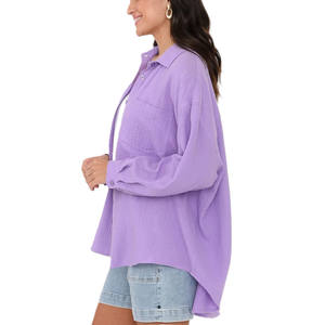 Camicette in cotone comode da <span class=keywords><strong>donna</strong></span> vestibilità estiva ampia per la stagione autunnale in tinta unita con tecnica tinta unita prezzo all'ingrosso - Product Image 3