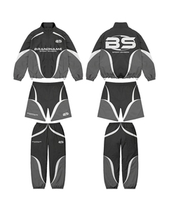Conjunto de Chaqueta Cortavientos para Hombre, Ligero, de Tela de Poliéster, Paneles en Contraste Gris, Logotipo Personalizado con Transferencia Térmica, Talla Grande - Product Image 4