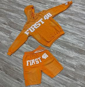 Sweat à capuche zippé personnalisé et ensembles courts deux pièces acide pierre lavé survêtement détresse broderie survêtements pour hommes respirant - Product Image 1