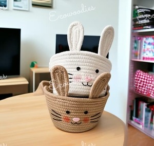 High Quality Cotton Rope Storage Wicker <b>Basket</b> Stylish Cats Ear Designs for <b>Nursery</b> Kids Room Home Decoration Wardrobe - Product Image 4