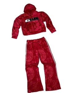 Men Plus Size Autumn Fleece Flared Hooded Embroidered Casual Tracksuit Set Quick Dry Breathable Hoodie Baggy <b>Pants</b> Set - Product Image 1