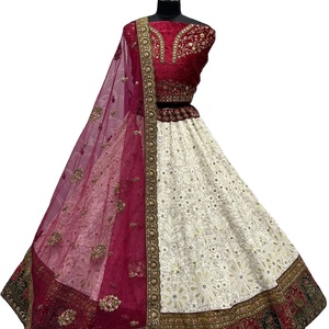 Georgette Net et quatre-côté et mais et dentelle travail Métallique Dari travail Paillettes et diamants mariée Lehenga Choli - Product Image 1
