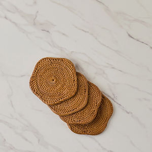 Napperons ronds en rotin naturel Lot de 4 décorations de table faites à la main du Vietnam - Product Image 2