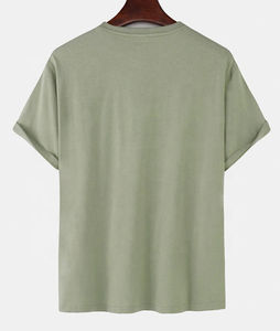 Nouveau T-shirt décontracté pour homme 100 % coton, coupe droite, anti-plis, écologique, à manches courtes, avec ourlet incurvé extra long et décolleté ras du cou - Product Image 5