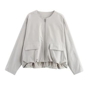 TRAF 2024 hiver femmes Varsity veste fermeture éclair décontracté recadrée à manches longues coupe-vent écologique coton brut vêtements d'extérieur - Product Image 5