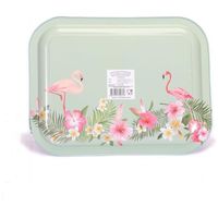 Kontensan EF16187 233x307mm Nampan Dekoratif Ilustrasi Flamingo Merah Muda Latar Belakang Biru Gaya Antik Baja Tahan Karat Persegi Panjang
