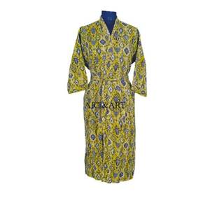 Peignoir Kimono Kantha de Luxe de Qualité Supérieure pour Femme, Élégant, Long, Fait Main, Vêtement de Nuit d'Été 100% Coton Premium - Product Image 1