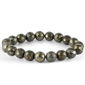 Bracelet de richesse en cristal naturel certifié (8 mm) – Pyrite taillée en diamant – Santé et succès – Testé en laboratoire – Bracelets et joncs en cristal doré - Product Image 1