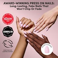 Faux ongles à presser courts en amande brillants, kit complet 30 pièces, rose doux, 15 tailles, réutilisables, manucure en gros
