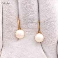 Haute vente 9mm perle d'eau douce boucles d'oreilles créoles solide 14k or jaune levier dos femmes boucles d'oreilles acheter en gros direct de l'inde