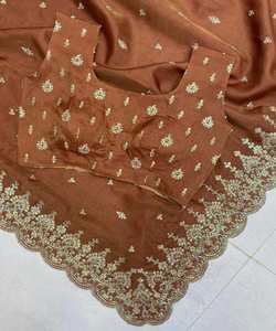 DERNIÈRE FLEUR VICHITRA ZARI FIL AVEC PIERRE TRAVAIL SAREE AVEC CHEMISIER NON COUDU VÊTEMENT DE MARIAGE PRIX DE GROS VÊTEMENT ETHNIQUE - Product Image 3