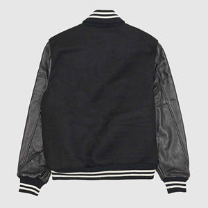 Blouson universitaire de baseball 2026 personnalisé avec logo brodé, manches en cuir, style streetwear uni pour homme – Vente en gros - Product Image 2