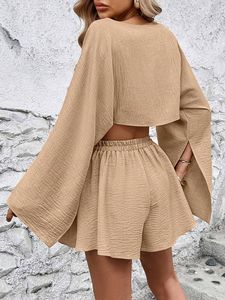 Mulheres 2025 Verão Resort Desgaste Estilo Europeu de Manga Longa Top Designer Shorts <span class=keywords><strong>Casual</strong></span> Férias Coleção Outfit De Duas Peças - Product Image 2