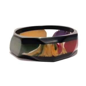 Bracelet jonc en résine géométrique unisexe noir multicolore, design artistique en spirale épaisse, bijoux tendance, cadeau - Product Image 4