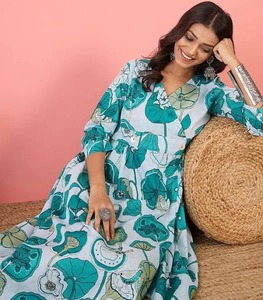 Vestido largo de algodón hecho a mano indio personalizado brde boda Vestido de luna de miel estampado floral vestido de verano regalo para ella en venta - Product Image 4