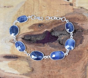 Blue Kyanite Bracelet 925 Sterling Silver Adjustable Handmade Gemstone Jewelry Natural <b>Stone</b> Silver Bracelet Gift - Product Image 3