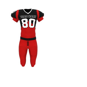 ดีไซน์คู่ฟุตบอลอเมริกันสีดำและสีแดงแขนสั้นที่ทนทานระบายอากาศได้ดีและแข็งแรง - Product Image 4