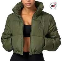 Blouson court matelassé personnalisé vert teint pour femme, respirant, imperméable, écologique, en viscose, col montant, hiver
