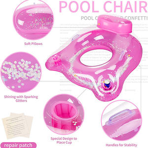 Chaise flottante de <span class=keywords><strong>piscine</strong></span> <span class=keywords><strong>gonflable</strong></span> pour adultes, fauteuils tubulaires avec appui-tête et porte-gobelets - Product Image 3