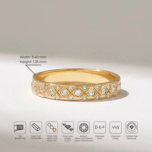 แหวนแต่งงานเพชรทรงกลมแบบฟูลเอเทอร์นิตี้ เพชรเลี้ยงในห้องปฏิบัติการ ชุบทอง 14KT สำหรับทั้งชายและหญิง ได้รับการรับรองว่าปราศจากข้อพิพาท - Product Image 6